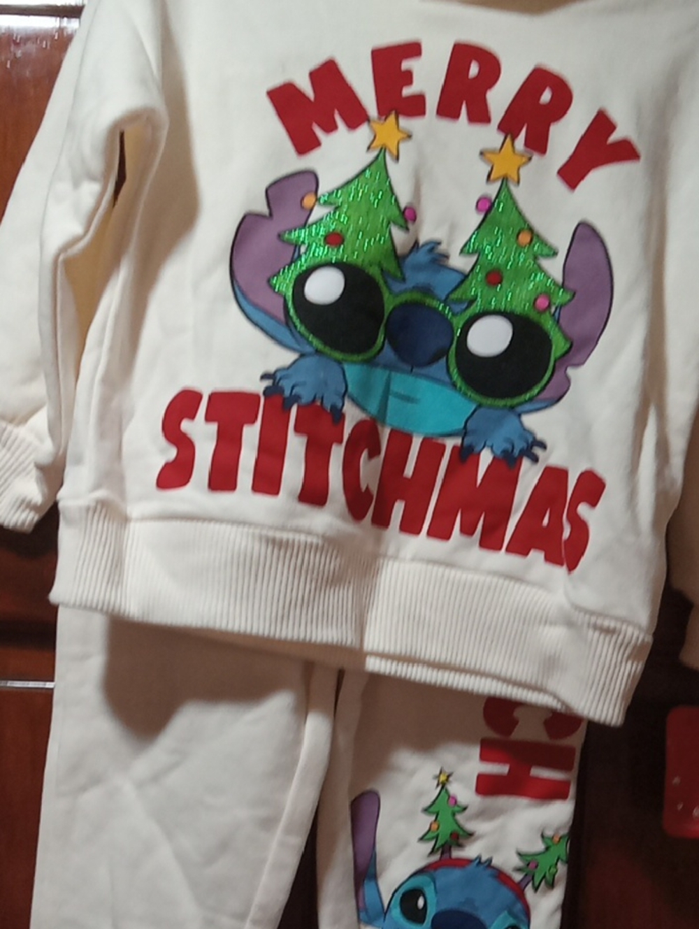 White Holiday Sweatshirt Set with Red and Green .